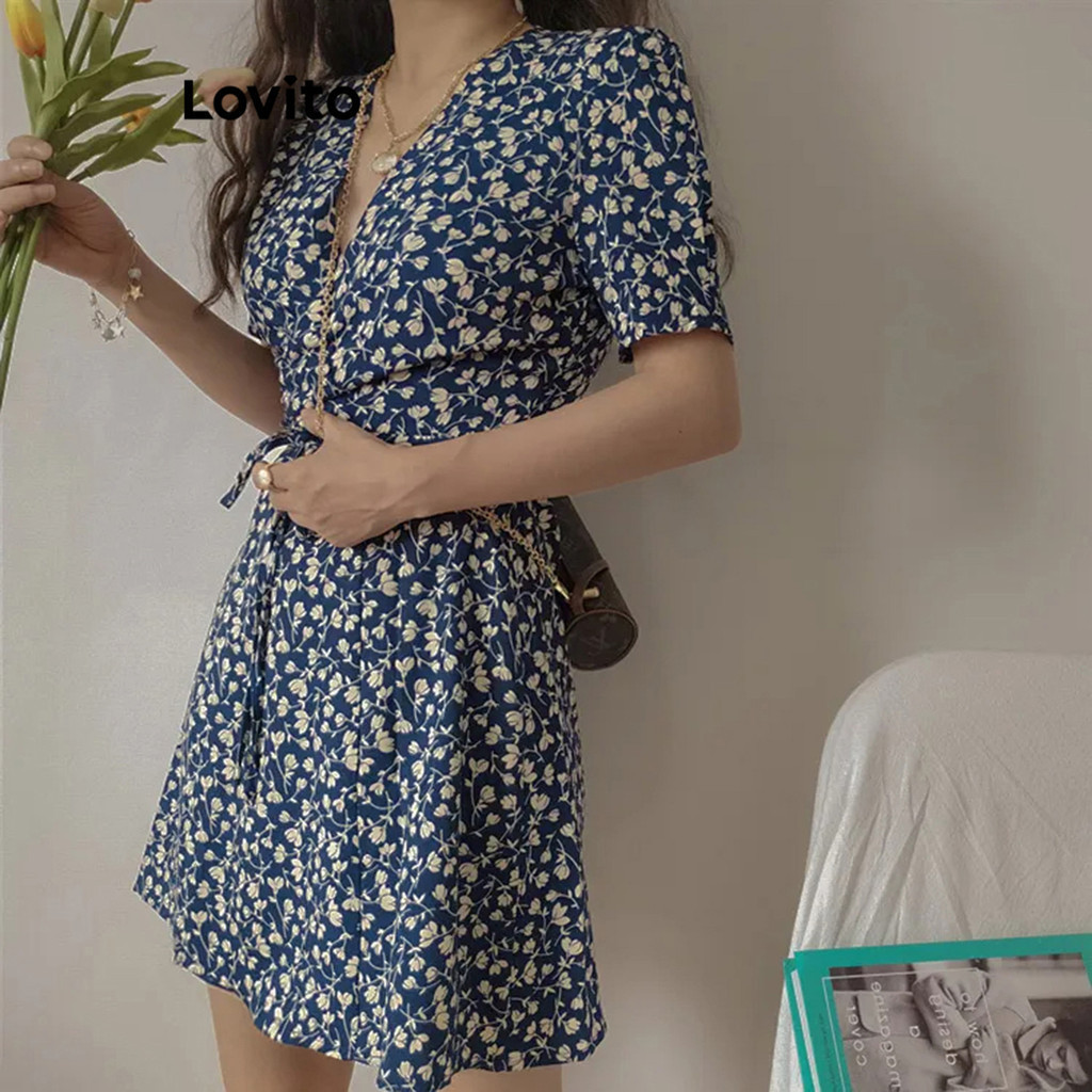 (Trendy) Lovito Casual Vestido Envelope Floral para Mulheres L80ED279 - Women Clothes