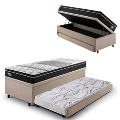 Bicama Box Baú Solteiro Com Colchão Gransleep Ecoflex Molas Verticoil Suede Bege 88x188