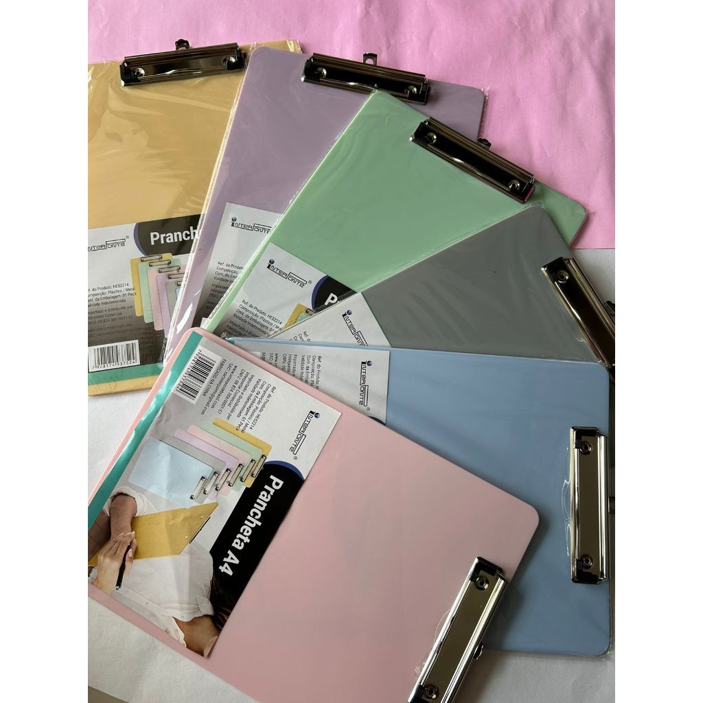 Prancheta A4 Vertical Porta Papel Colorida Com Régua Gancho Prendedor Metálico Papelaria