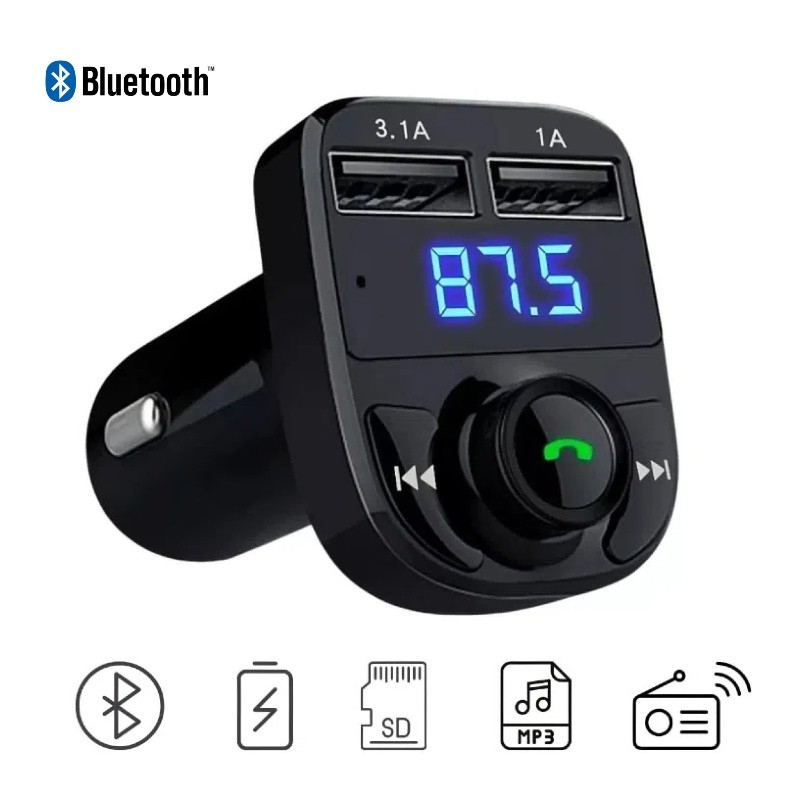 Adaptador Bluetooth Carro Transmissor FM Carregador Veicular Compatível com Android e IOS x8 Adaptador Bluetooth Carro Transmissor FM Carregador Veicular Compatível com Android e IOS x8