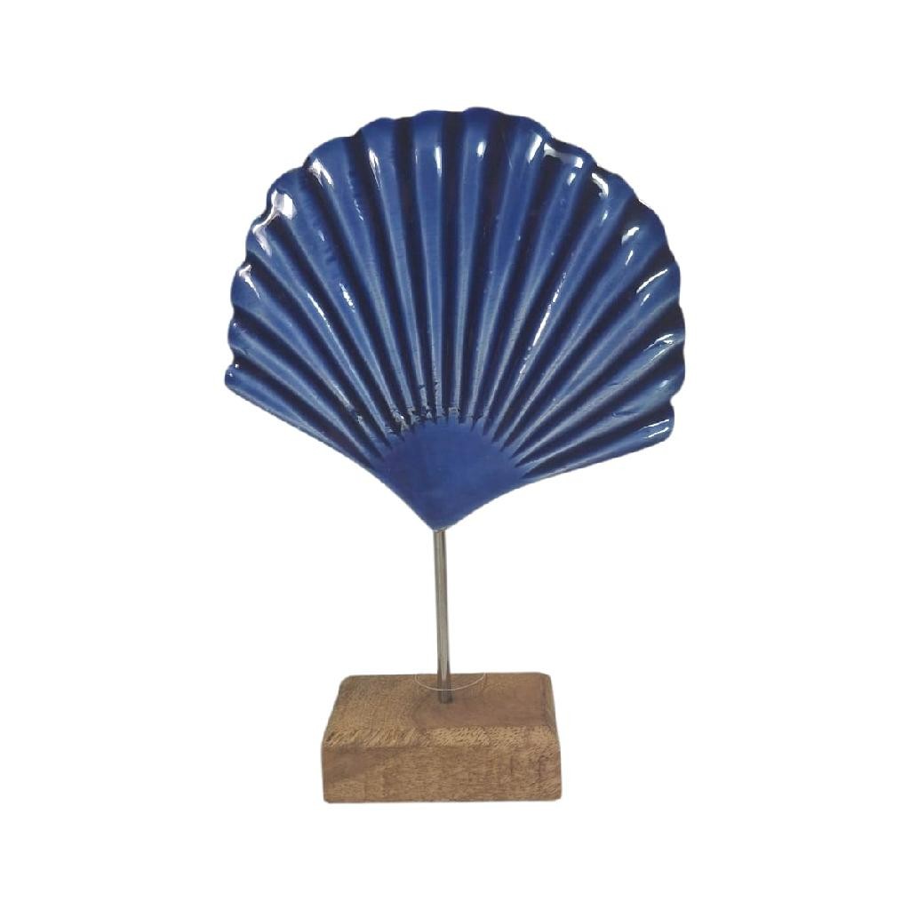 Escultura Concha Azul Marinho 24cm Decoração Praia Litoral Costa Veraneio Escultura De Estante