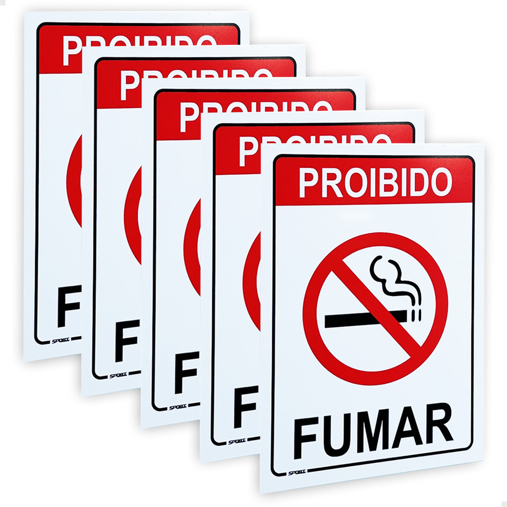 Kit 5 Placas Proibido Fumar Sinalização Ambiente Aviso Lei em Oferta na Shopee