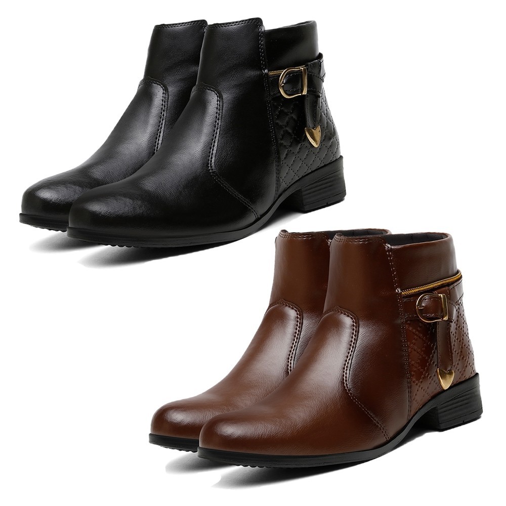 Kit 2 Pares Botinha Feminina Coturno Salto Grosso Macia Cano Curto Inverno Frio Country Estilosa