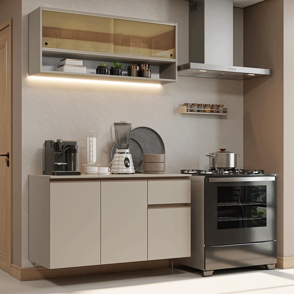 Armário de Cozinha Compacta 120 cm Suspensa Crema Nice Madesa 03