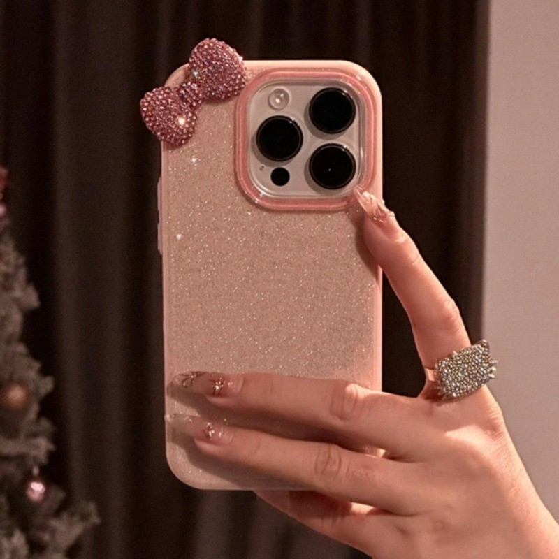 Luxo Glitter Bling 3D Strass Bowknot Caso De Telefone Para iPhone17 Pro Max17Air16 Pro15 Max 13 12 11 14 Plus Menina Cap
