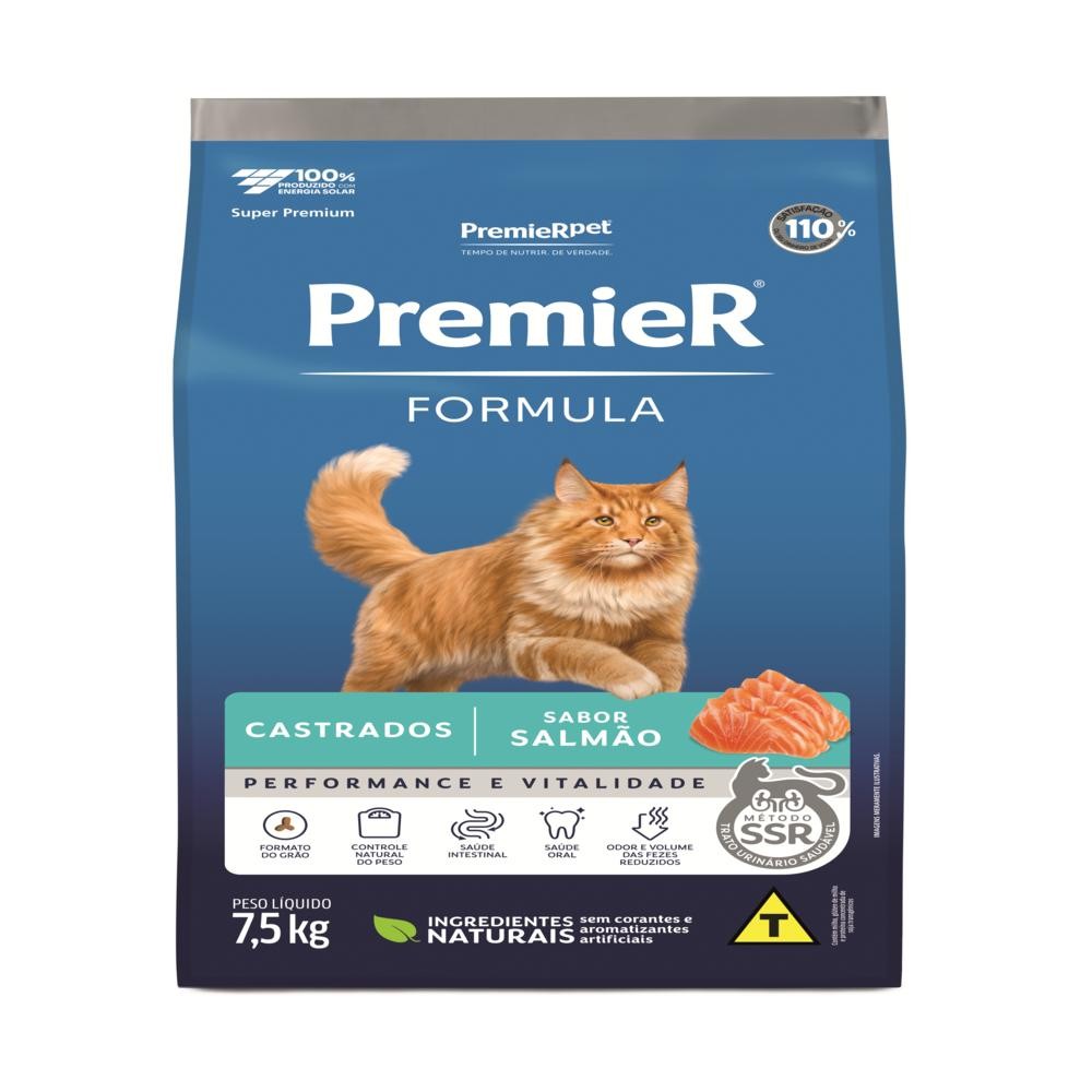 Ração Premier Para Gatos Castrados Sabor Salmão - 7,5Kg