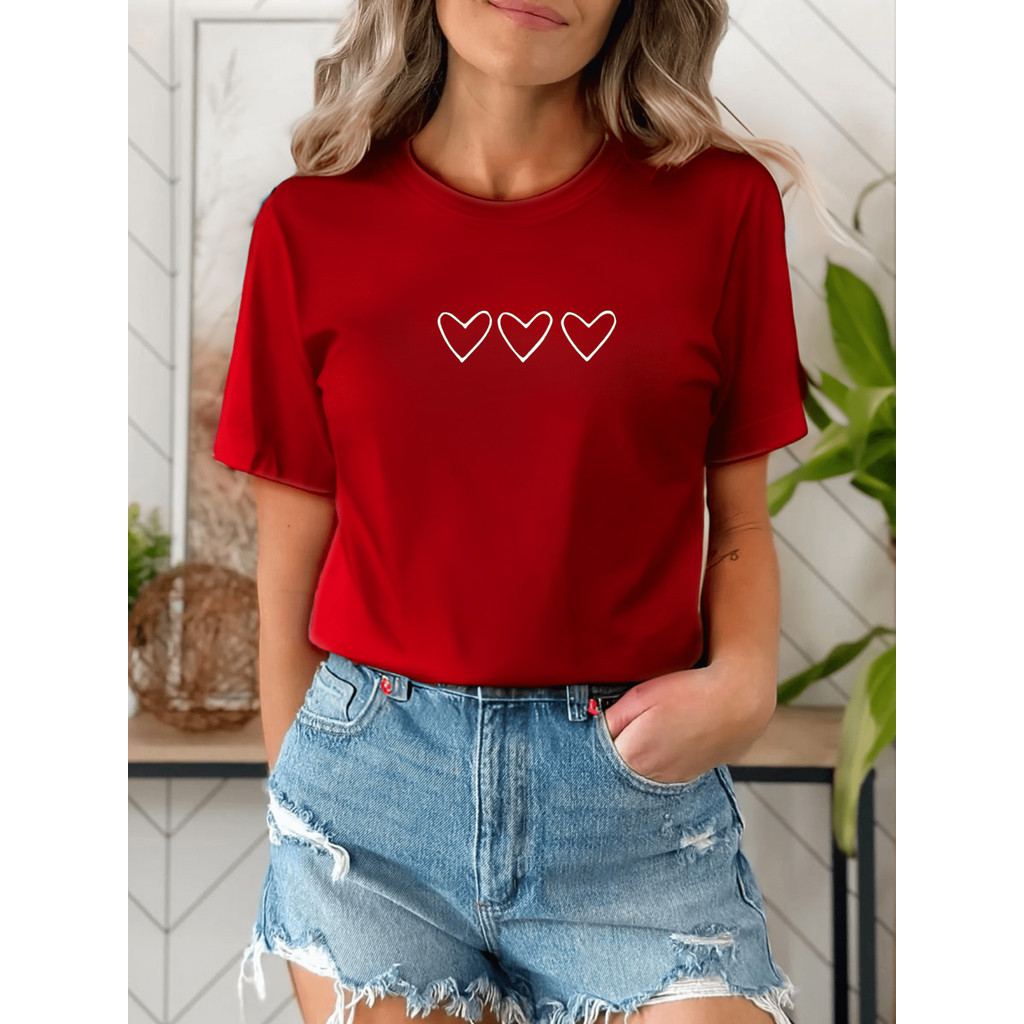 Camiseta Feminina Básica Três Corações Coração Algodão Malha Premium Promoção Lançamento