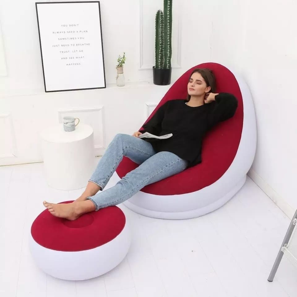 Sofá Poltrona Descanso Portátil Inflável Conjunto Poltrona e Puff Inflável Portátil Descanso Sofá