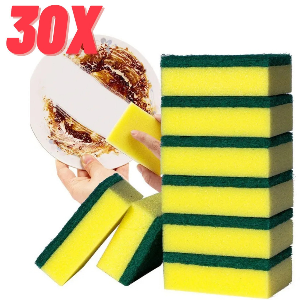 Kit com 30 Esponjas de Louça Esponflora Dupla Face Multiuso - Limpeza Pesada e Suave