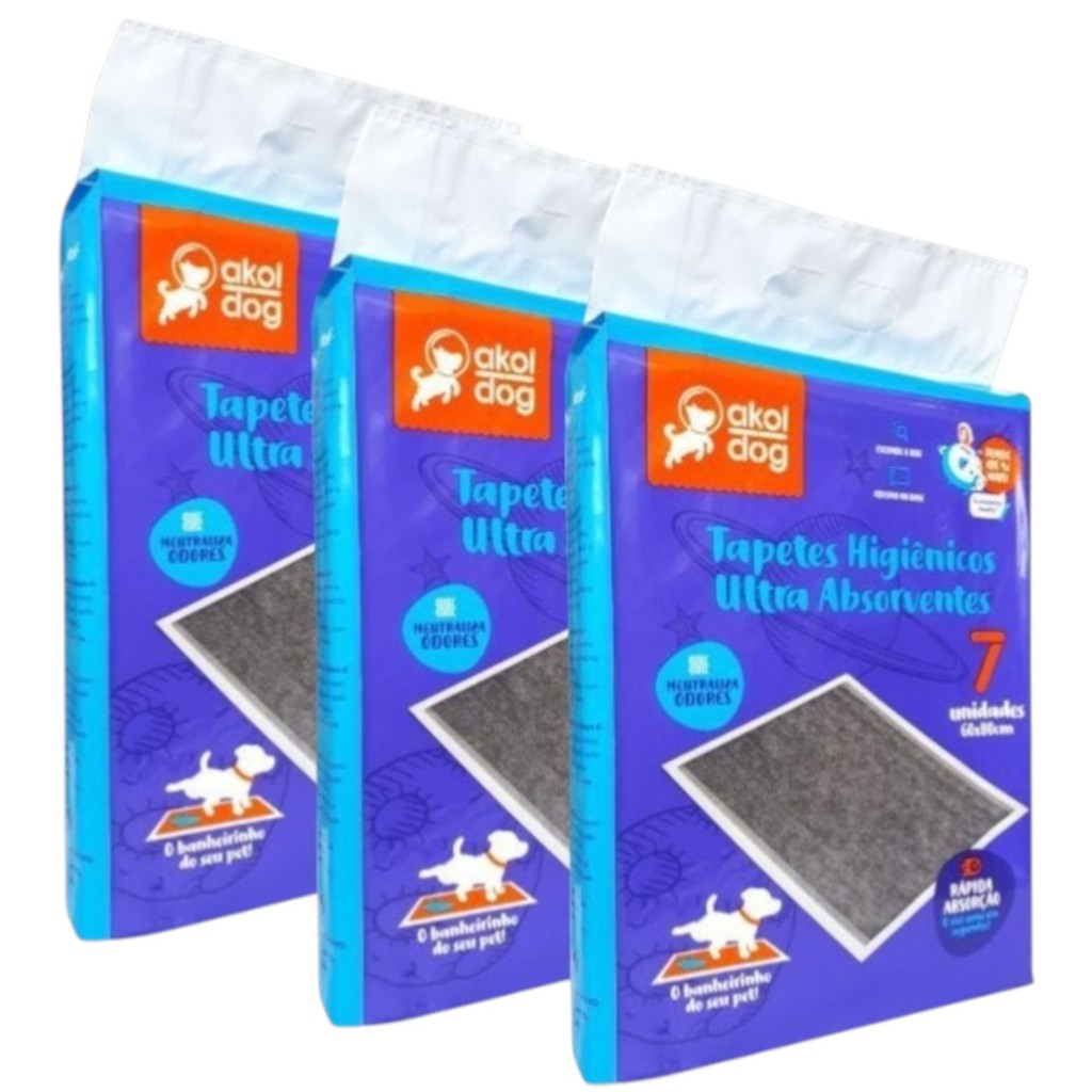 Tapete Higienico Pet Akol Dog Carvão 80x60 Com 21un