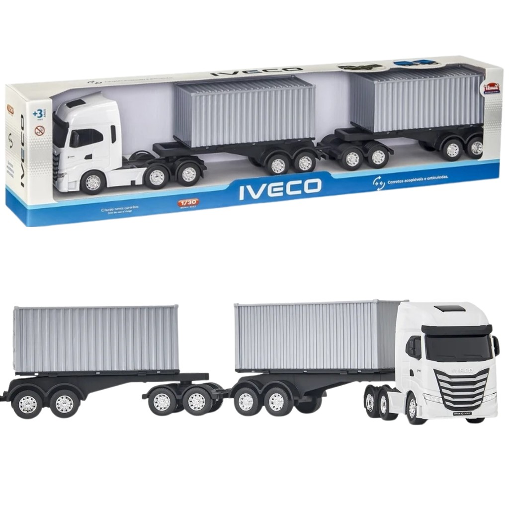 Caminhão Container Iveco S-Way 60cm Grande Articulado Rodotrem  - Brinquedo Infantil De Carregamento De Cargas - Usual