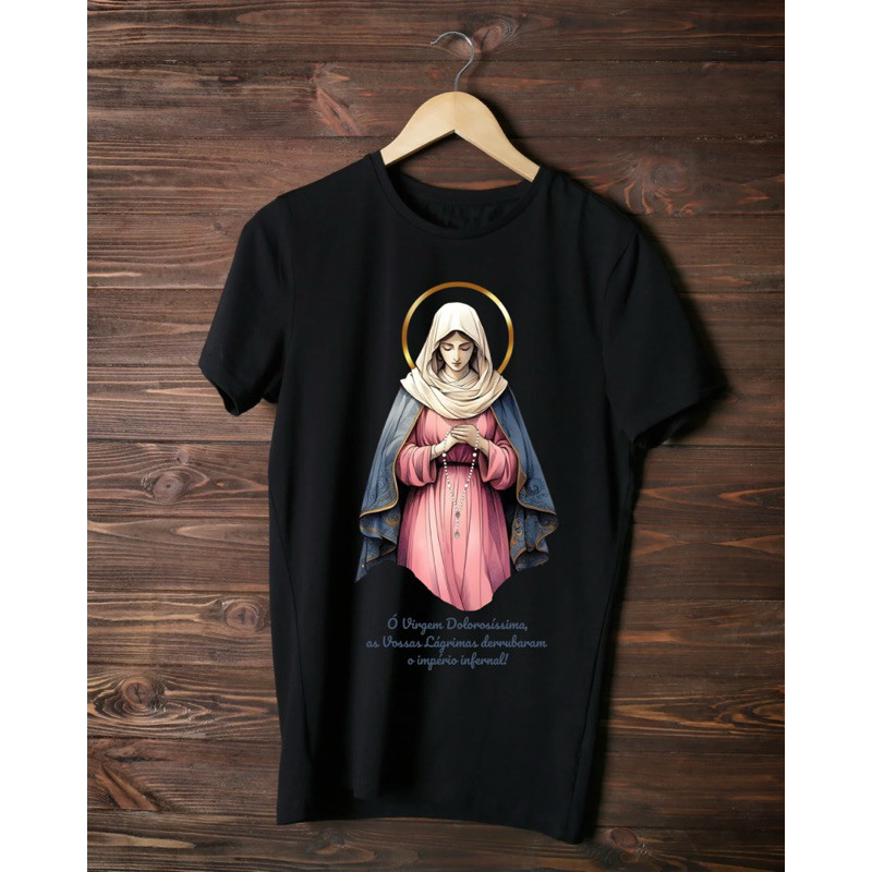 Camiseta Nossa Senhora das Lágrimas - Católica Unissex Algodão - Infantil Adulto e Plus Size