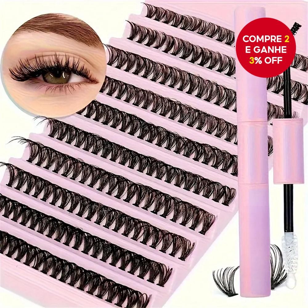 200 Peças Kit De Extensão De Cílios Diy 40D 8-18Mm Com Vedação Adesiva Para Uso Automático Em Casa