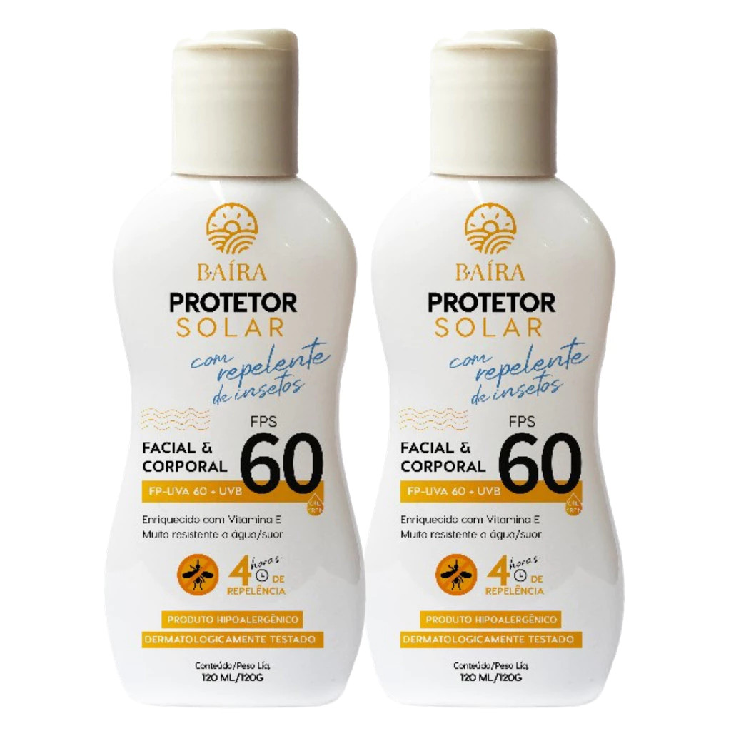 KIT 2 Protetor Solar com Repelente Fps 60 Baíra 120 ml
