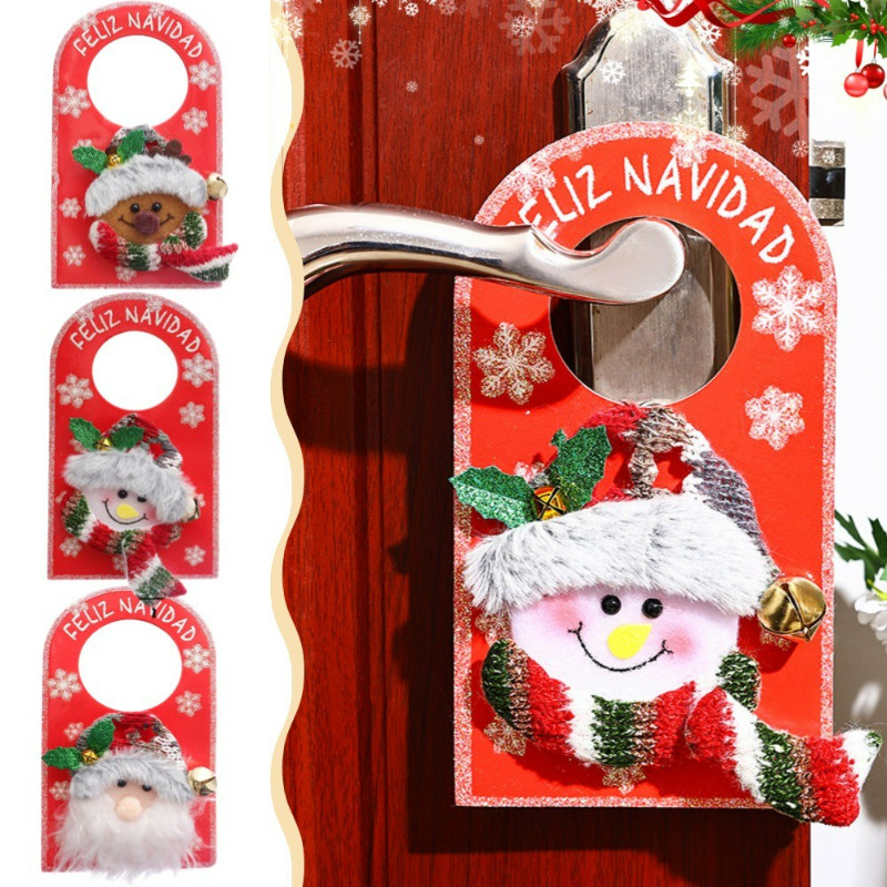 3 Peças Pingente De Suspensão De Porta De Natal-Enfeite Boneca De Desenho Animado-Sinal De Ornamento De Maçaneta-Árvore 