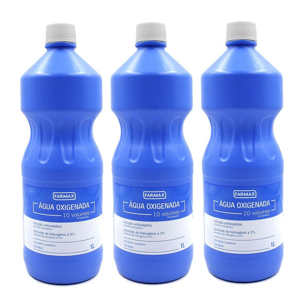 Agua Oxigenada 10 Volumes Ação Antisséptica 1L - Kit 3 Unid em Oferta na Shopee