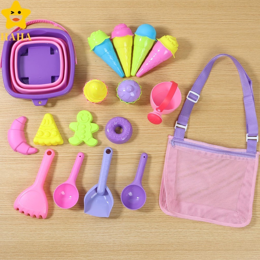Kids Beach Sand Toy Set Baldes De Areia De Silicone Rebatíveis Com Bolsa De Malha Brinquedos De Praia Portáteis De Viagem SHOPSBC6136