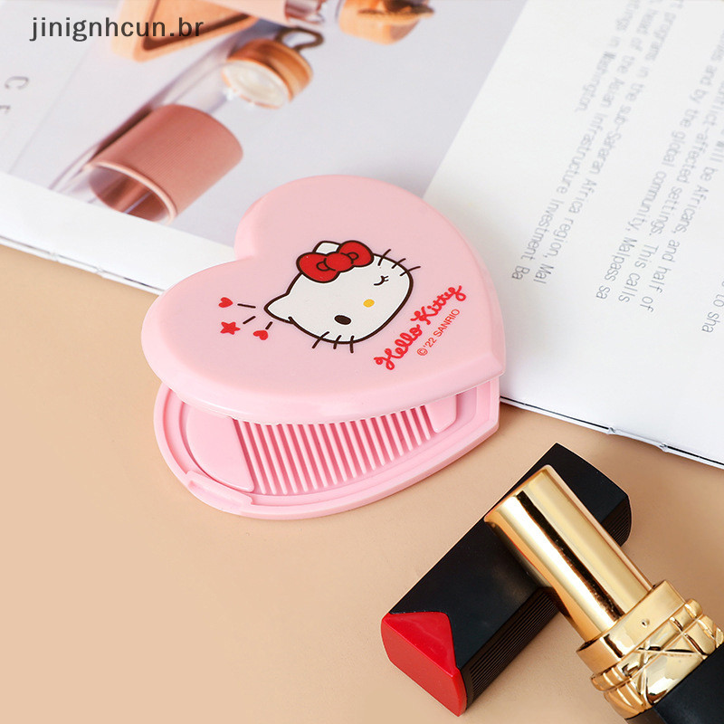 jinignhcun 1PC Sanrio Hello Kitty My Melody Espelho Dobrável Dupla Face Portátil Fofo Penteado Mini Maquiagem Integrado Menina Presentes BR