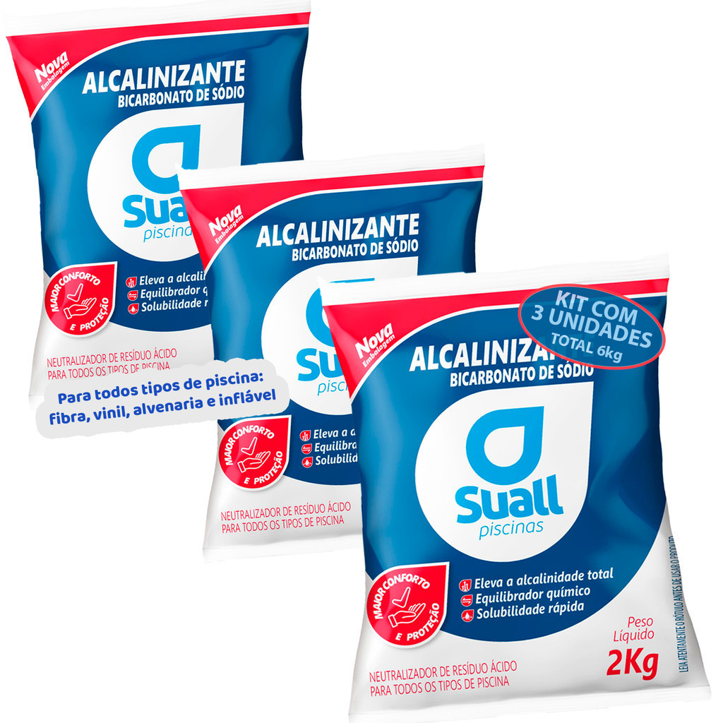Kit 3 Elevador de Alcalinidade Alcalinizante Suall Produtos Para Piscinas 6kg em Oferta na Shopee