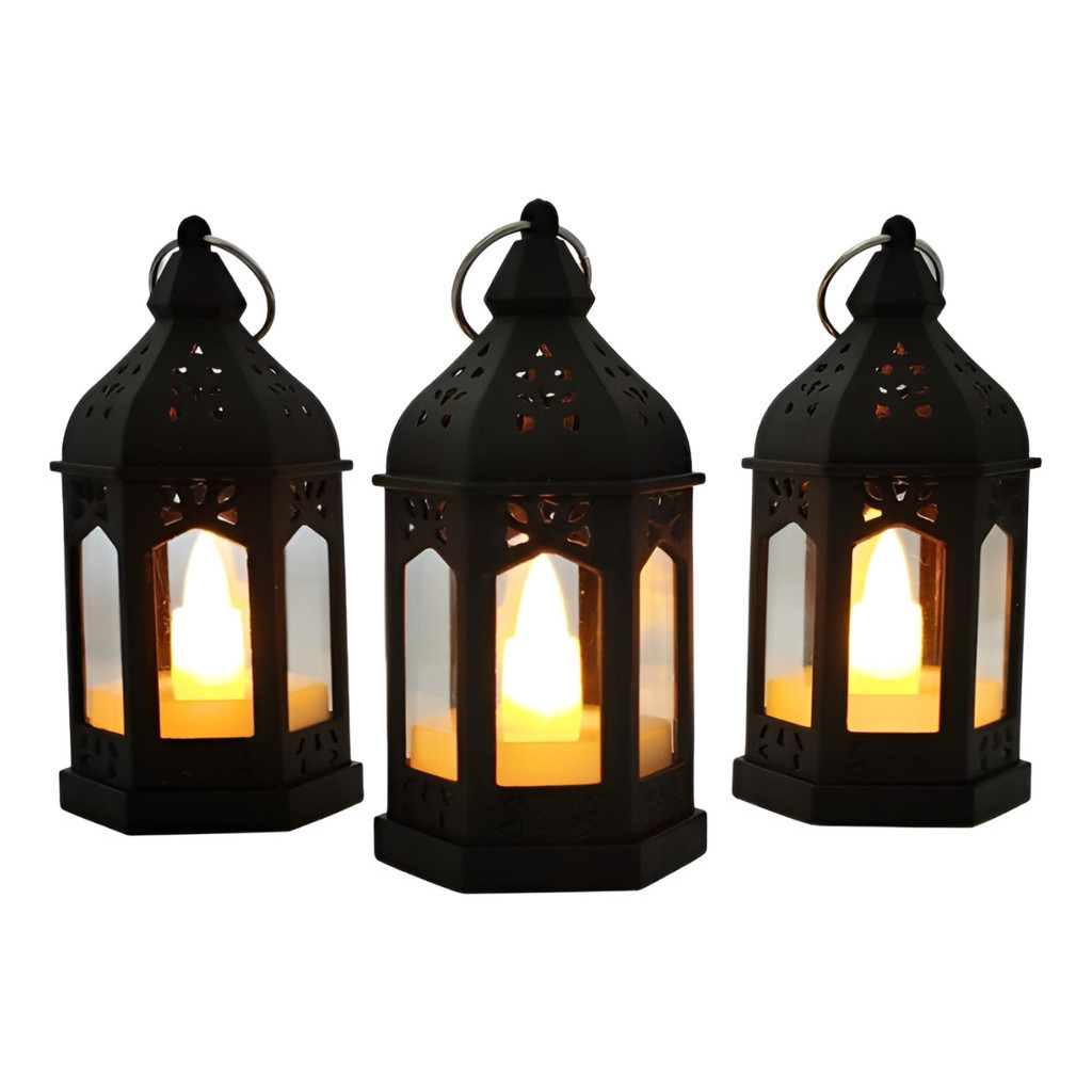 12 Luminárias Vela Led Mini Lampião Decoração Retrô 9cm
