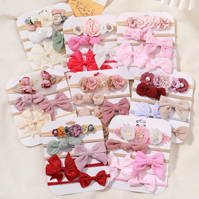 Conjunto De Tiaras Com Laço Para Bebê , 5 Peças – Acessórios De Cabelo Rosa E Vermelho Meninas , Faixas Fofas Feitas À M