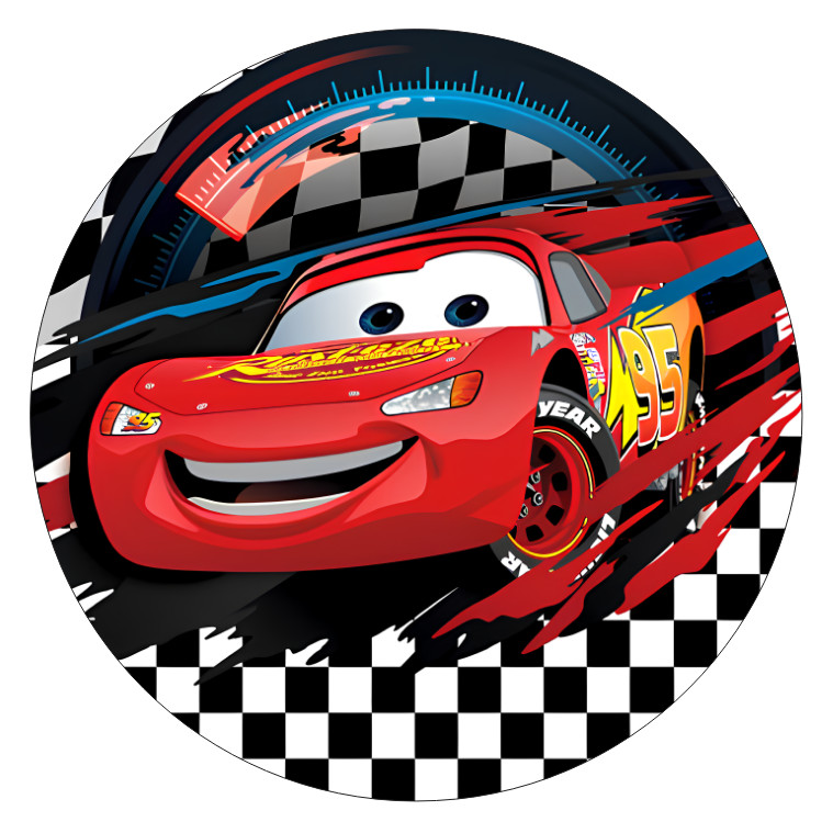 Capa de Painel Festa Desenho Redondo Tecido Sublimado Tema Carros McQueen  Vários Modelos 1,50x1,50 e 50x50