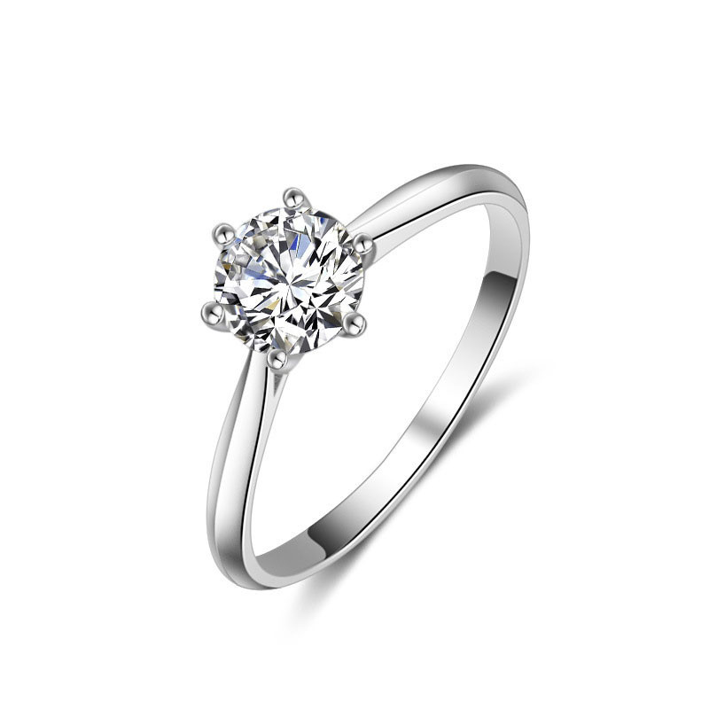 Anel de Casamento de Seis Garras Incrustado Zircon Diamante Design de Moda Simples Temperamento Moda de Senhora Única