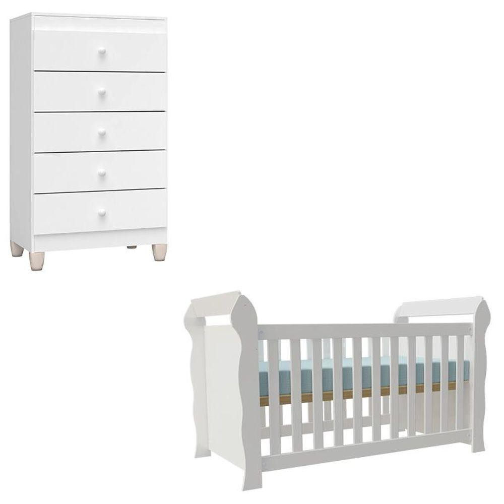 Berço Americano Lara E Cômoda Gaveteiro Ternura Baby Branco Brilho - Incorplac - Mom & Baby