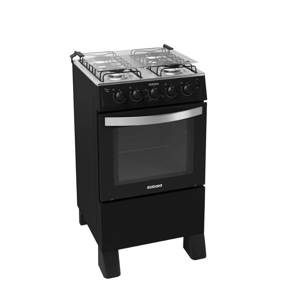 Fogão a Gás Preto 4 Bocas Acendimento Automático Itatiaia Waves New Preto 127V/220V Bivolt - Home Appliances