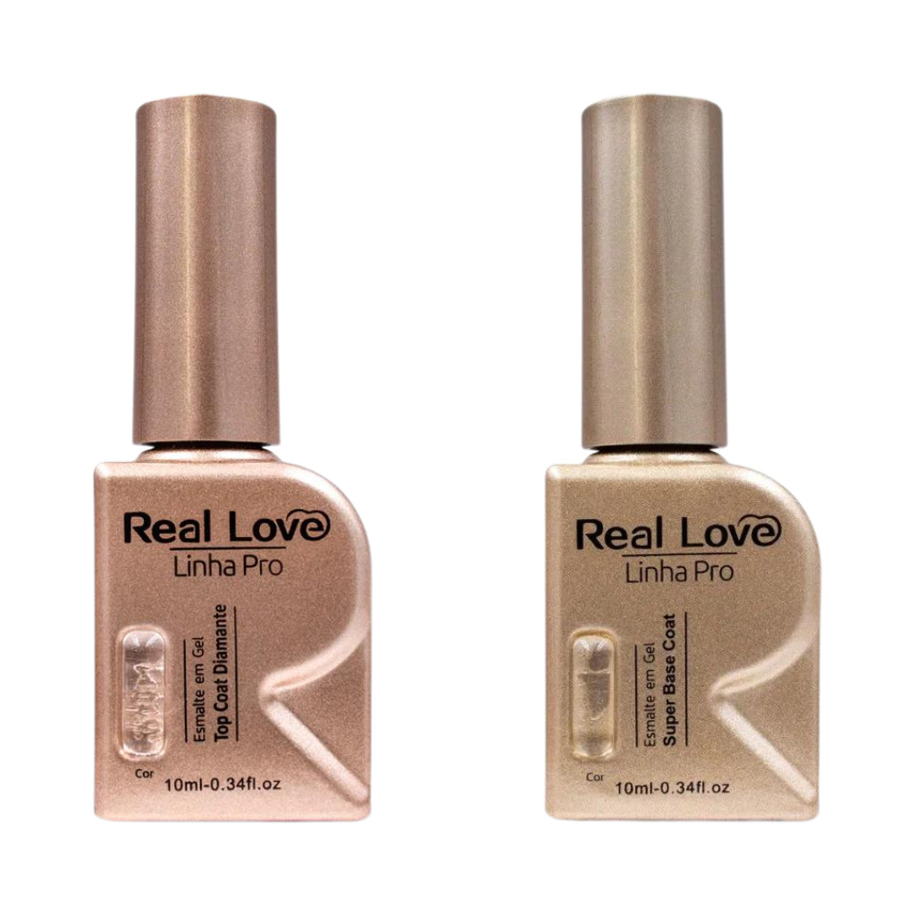 Top Coat Diamante + Base em Gel Blindado 10ml- Real Love