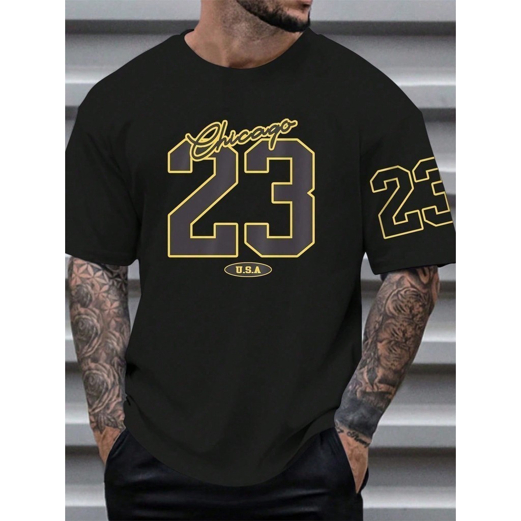 Camiseta Masculina Oversized Chicago 23 Gola Redonda, 100% Algodão Academia Treino Esportes