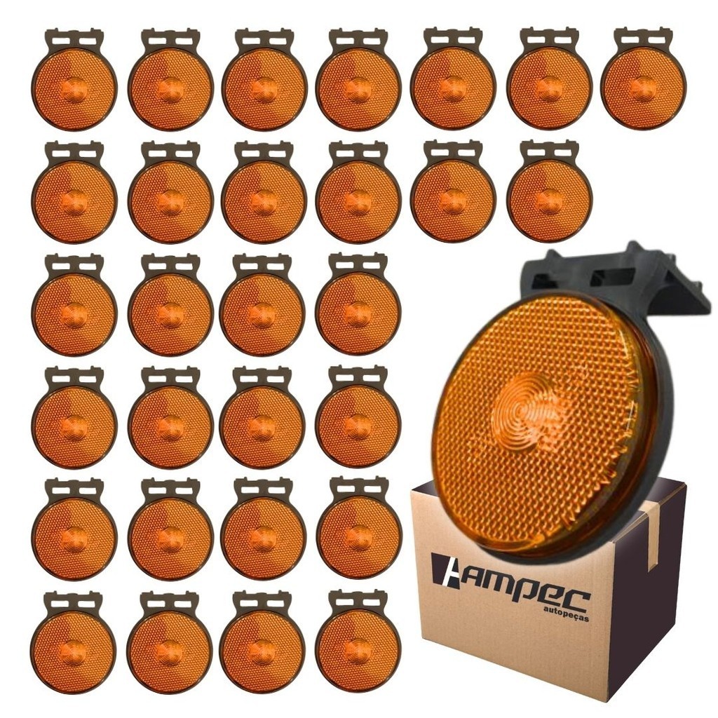 Kit 30 Lanterna Lateral LED Para Carreta Caminhão Trailer Reboque Com Suporte Amarela P 65mm