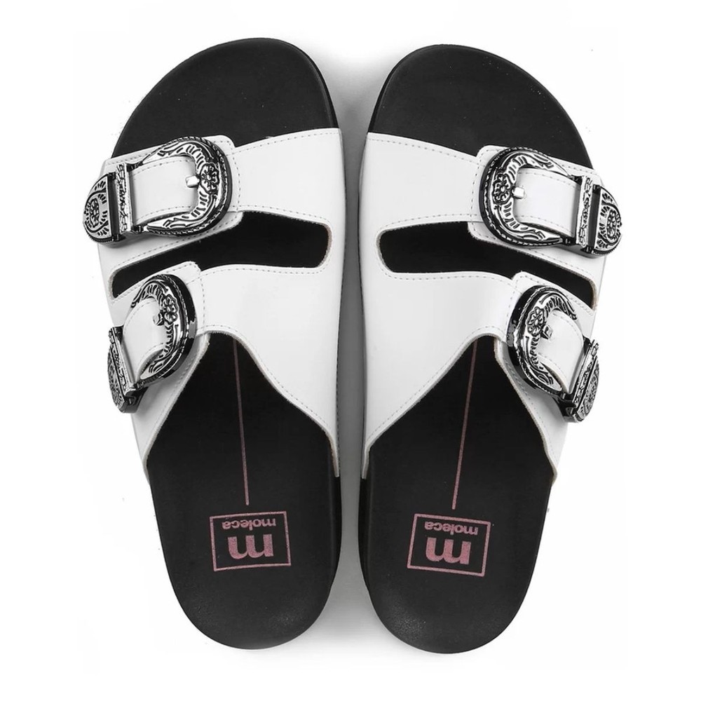 Rasteira Birken Moleca Metal Fivelas - Branco em Oferta na Shopee
