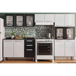 Cozinha Completa Evidence 4 Peças (2 Armários + 1 Balcão + 1 Paneleiro) C4P56 Branco/Preto - Bertolini