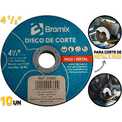 Kit 10 Discos De Corte Fino Inox Para Lixadeira Esmerilhadeira Profissional Bramix
