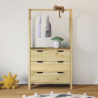 Cômoda infantil Montessori Madeira com Arara 3 Gavetas Amira Natural em Oferta na Shopee