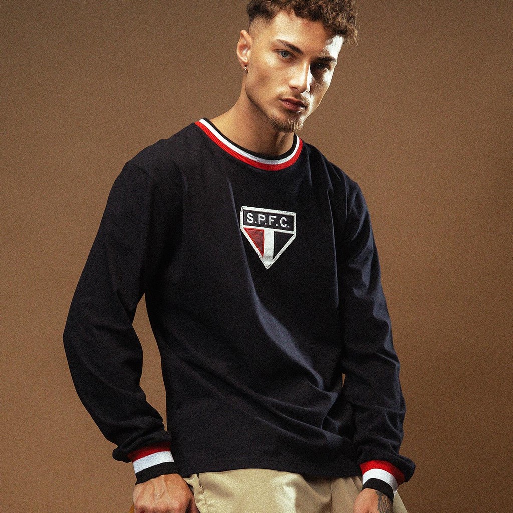 Camisa São Paulo Retrô 1969 Manga Longa Preta Oficial em Oferta na Shopee