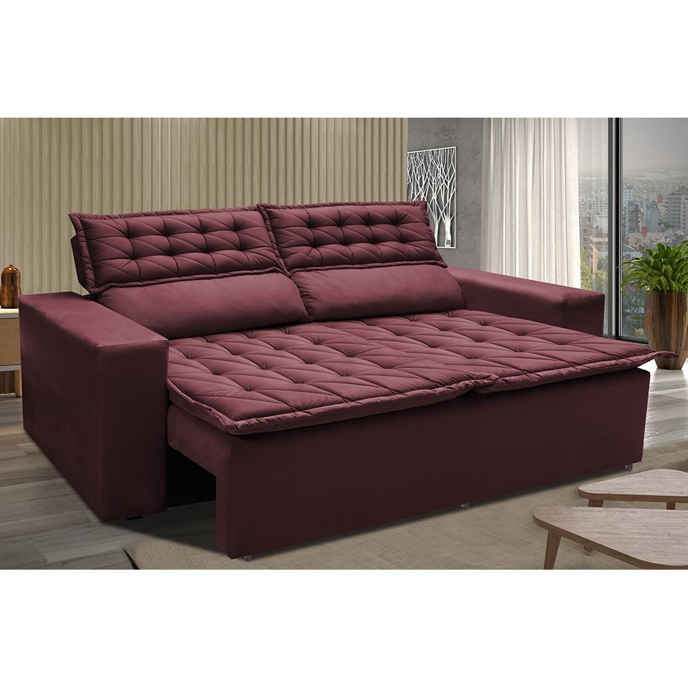 Sofá 3 Lugares Retrátil e Reclinável Cama inBox Slim 1,80m Velusoft Vinho em Oferta na Shopee