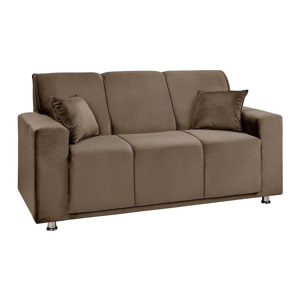 Sofá 3 Lugares Fixo Tokyo Veludo Speciale Home Marrom Castor - Home & Living