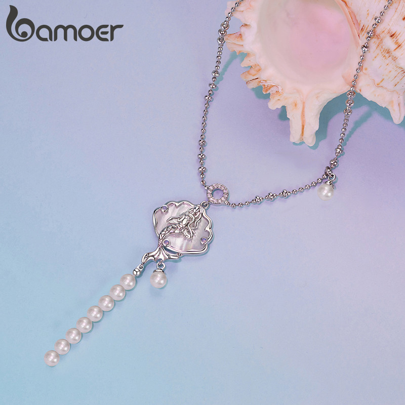 Colar Bamoer Design Sereia Estilo Coreano Banhado A Cobre Ouro Branco Presente Para Mulheres em Oferta na Shopee