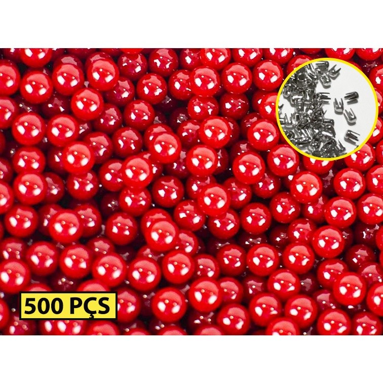 500 Perolas Vermelha 6mm + Rebite Pregar Balancim ou Alicate