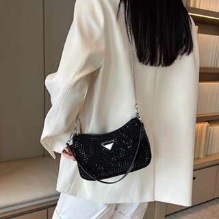 Bolsa crossbody feminina com alça de corrente prata glitter cristal strass  jorge em Oferta na Shopee