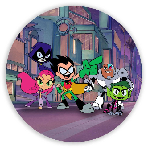 NOVO Painel Festa Infantil Redondo Teen Titans, cidade  noturna + Arco, Suporte incluso. Fazemos personalizado com qualquer tema. Confeccionado em Lona fosca, impressão de alta resolução. cenário , p/ Decoração