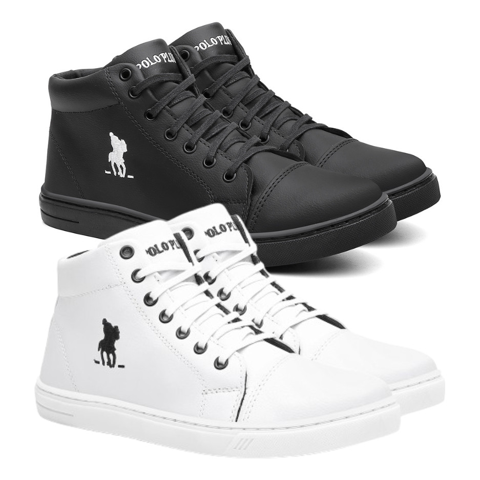 Kit 2 Pares Tênis Sneaker Masculino Polo Casual Cano Alto clássico elegante Original promoção