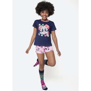 Pijama Manga Curta Algodão Menina Teen Panda Miami - Puket em Oferta na Shopee