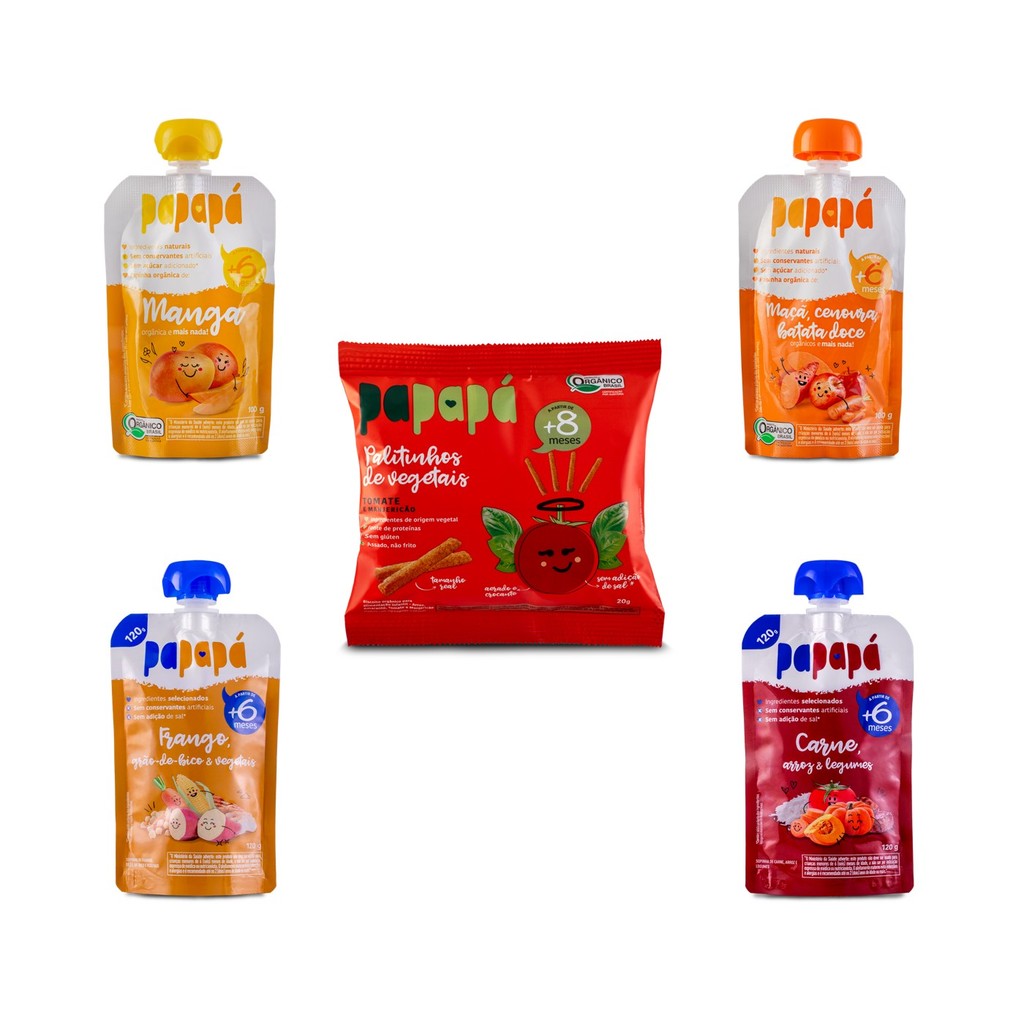 Papinha de bebe fruta, carne e palitinho vegetais kit papapa