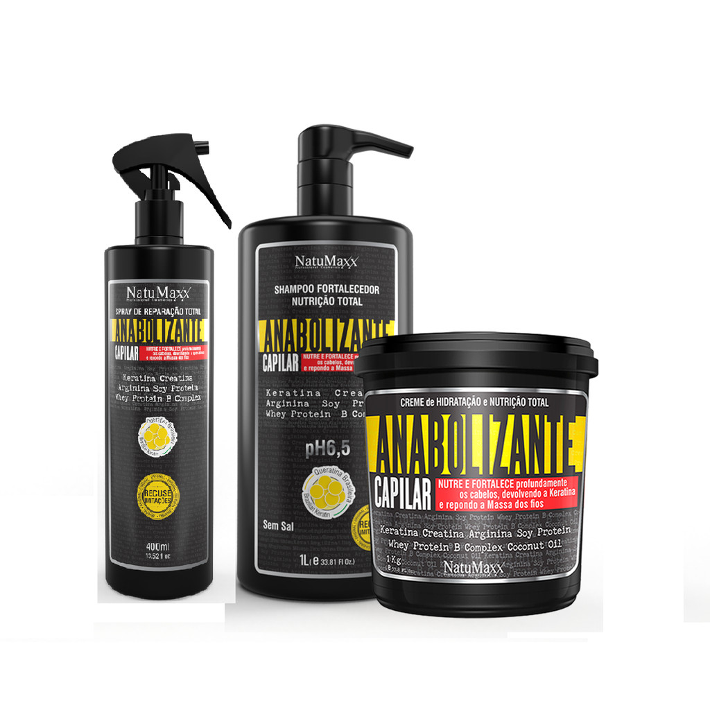 Kit Anabolizante Spray Reparador + Shampoo 1L + Máscara 1kg