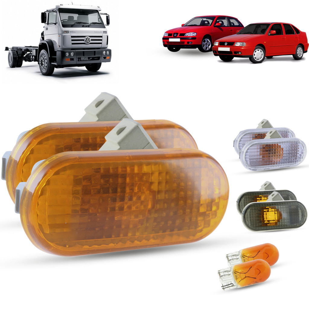 Par de Lanterna Pisca Seta Lateral + Soquete e Lâmpada Volkswagen Caminhões Polo Classic Seat Cordoba Ibiza Inca Van