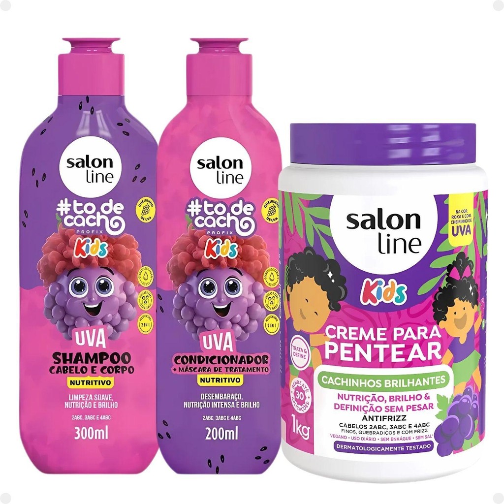 Kit Salon Line Kids: Shampoo e Condicionador + Creme para Pentear 1kg Uva em Oferta na Shopee