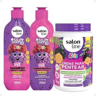 Kit Salon Line Kids: Shampoo e Condicionador + Creme para Pentear 1kg Uva em Oferta na Shopee
